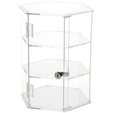 Plymor Clear Acrylic Hexagonal Locking Case, 2 Shelves, 12" H x 9.5" W x 8.25" D