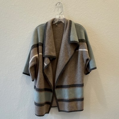 Neiman Marcus Cashmere Striped Cardigan Sweater Open Front Gray Blue XS