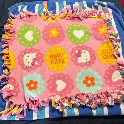Hello Kitty Pink Floral Heart Fleece Baby Tie-Blanket