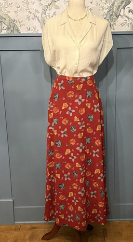 Harold’s Maxi Skirt Size 4 Floral 90s Vintage A-Line Lined Back Zip Rust Blue - Image 1