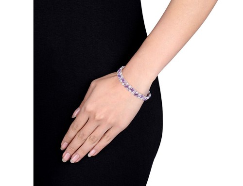 28.50 Carat (ctw) Amethyst, Rose-De-France, White Sapphire Bracelet Silver - Picture 2 of 4