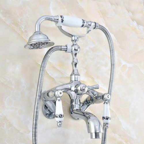 Chrome Wall Mount Bathroom Tub Clawfoot Faucet w/ HandShower Adjustable 3 3/8" - Bild 7 von 10