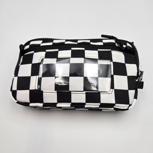 Cartera Muñequera para, Nylon con 4 Cremalleras, Bloque RFID, Blanco y Negro Cuadros - Imagen 7 de 10