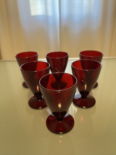 Set of 6 Vtg Anchor Hocking Royal Ruby Red 3 1/4" Holiday Cordial Glasses READ - Picture 3 of 18