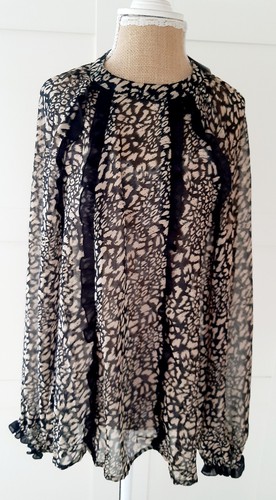 Kaleidoscope Ladies Black And Beige Animal Print Ruffle Blouse Top Size 14 BNWT