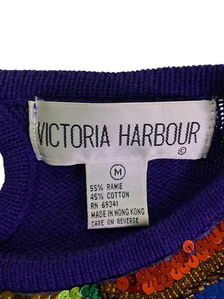 Victoria Harbour Vintage Sweater Womens Medium Purple Knit Colorful