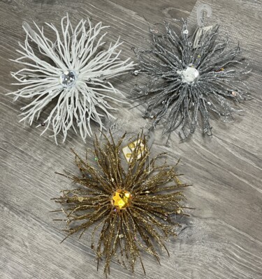 Snowflake Christmas Tree Ornament NWT Lot Rhinestone Sparkle Gold Silver White