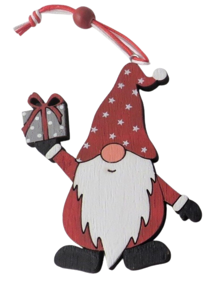 Small Wooden Gonk with Parcel Christmas Tree Decoration by Giftware Trading