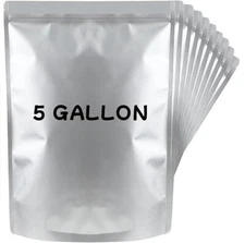 5 Pack 5 Gal Large Ziplock Mylar Bags Food Storage and 1 Sealing clip
