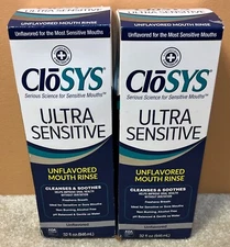 2 NEW CloSYS 32 Oz. Each Ultra Sensitive Unflavored Mouthwash 11/2026+ FREE SHIP