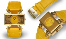 NEW Eberle 14012 Womens Victoria Yellow Dial/Band Rose Gold Case Rectangle Watch