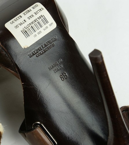 Ralph Lauren PURPLE LABEL Womens Calf Hair High Heels Sz 8B Brown Leather Italy - 第 9/12 張圖片