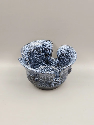 Vintage Gilt HF Icelandic Blue Handmade Lava Studio Pottery Unique Trinket Dish