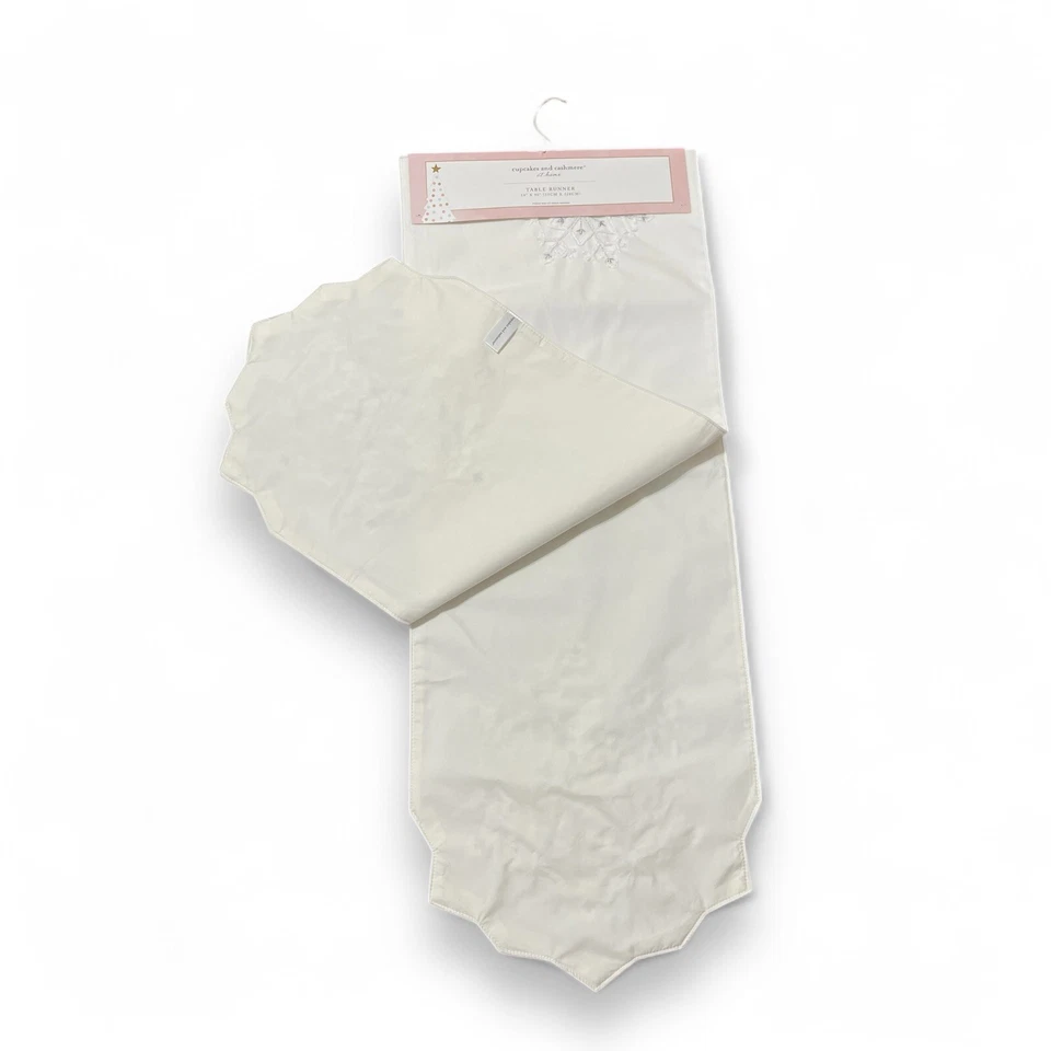 Cupcakes & Cashmere Table Runner White Jeweled Snowflakes Christmas 90” Decor - Image 2 of 4