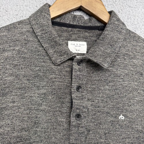 Rag & Bone Polo Shirt Men's Medium Gray Black Solid Knit New York Preppy Logo