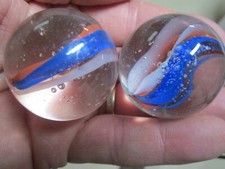 2 BOULDER 1 3/8 INCH 35MM RED WHITE BLUE CATSEYE BY MEGA MARBLES