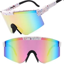 Iridescent Mirrored Lens Adjustable Temple Futuristic Athletic Sporty Sunglasses
