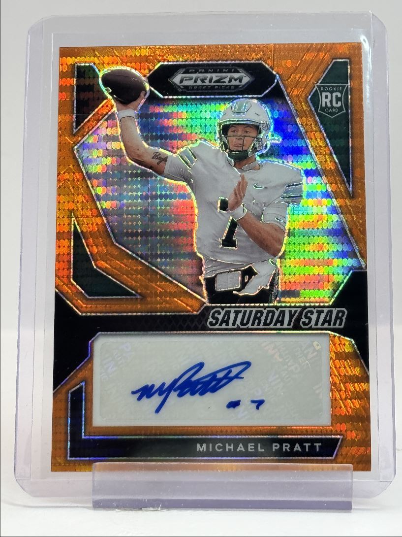 MICHAEL PRATT 2024 PRIZM DRAFT STAR ROOKIE ORANGE PULSAR RC AUTO /49 Q3562
