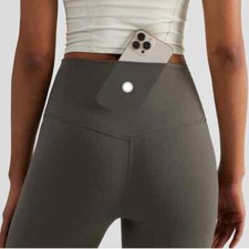 Solid Color Back Waist Pocket High Waist Yoga Legging Women Sports Cropped Pants