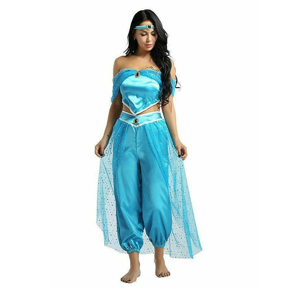 Aladdin Jasmine Princess Cosplay Women Girl Fancy Dress Halloween Party Costume - Image 3 of 4
