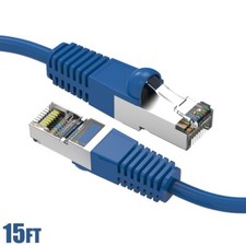 15FT Cat7 RJ45 Ethernet LAN Network SSTP Shielded Patch Cable Copper 26AWG Blue