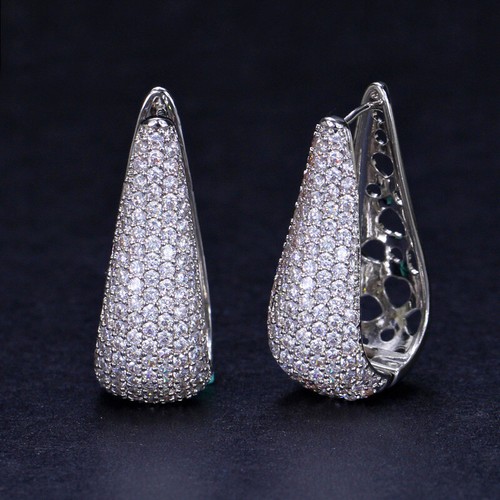 Boucles d'oreilles longues grandes cerceaux en zircone cubique plaquées or rose - Photo 11/11