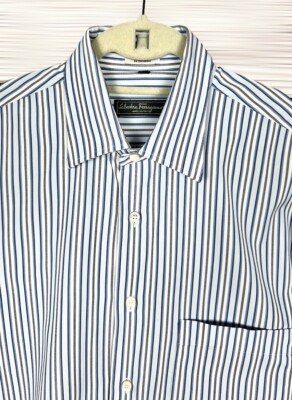 Salvatore Ferragamo Button Down Shirt Italy Cotton Light Blue 
