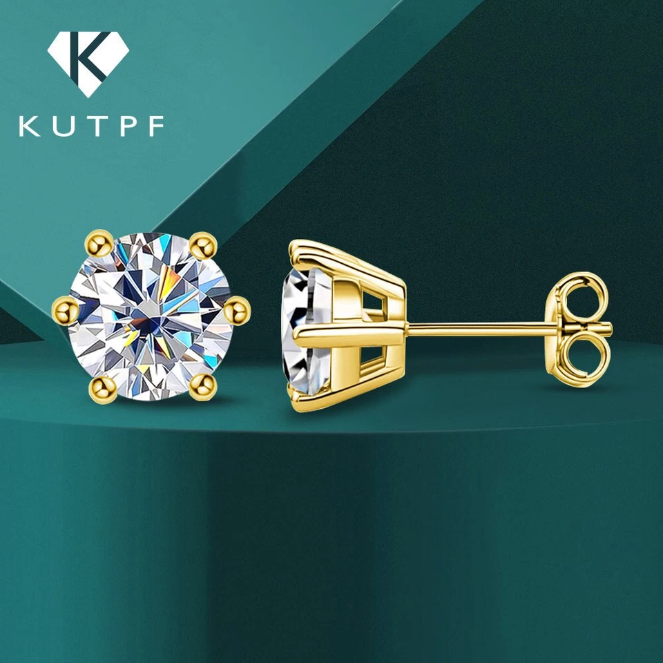 Aretes de moissanita de 6 puntas brillantes enchapados en oro amarillo de 18 quilates en plata 925 Foto 2 de 4