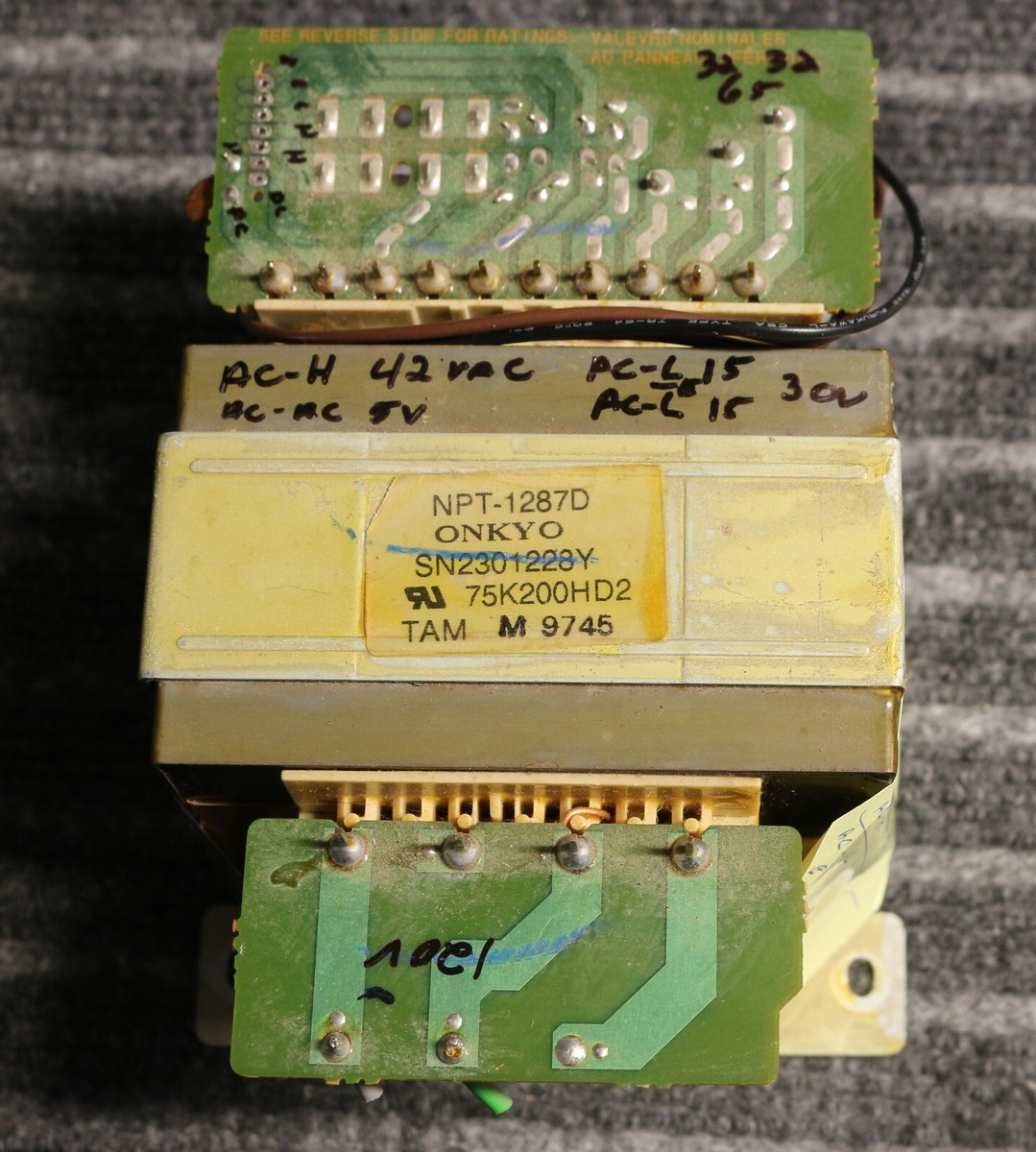 Onkyo Power Transformer # NPT-1287D SN2301228Y 42V + 32V CT Onkyo Power Transformer # NPT-1287D SN2301228Y 42V + 32V CT