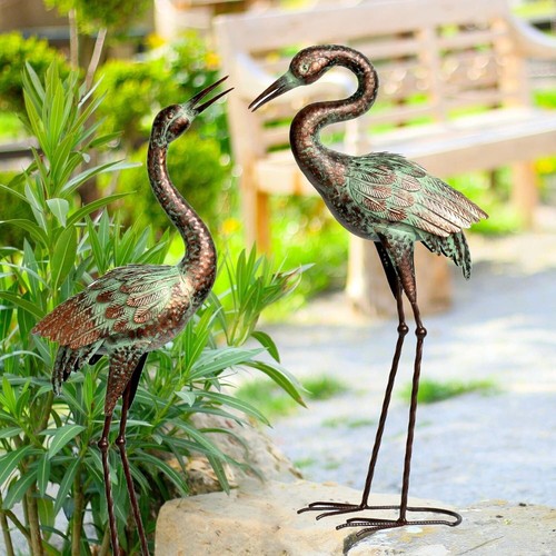 Garden Crane Statues, Blue Heron Sculptures for Outdoor, Cranes Decor Metal B... - Picture 9 of 10