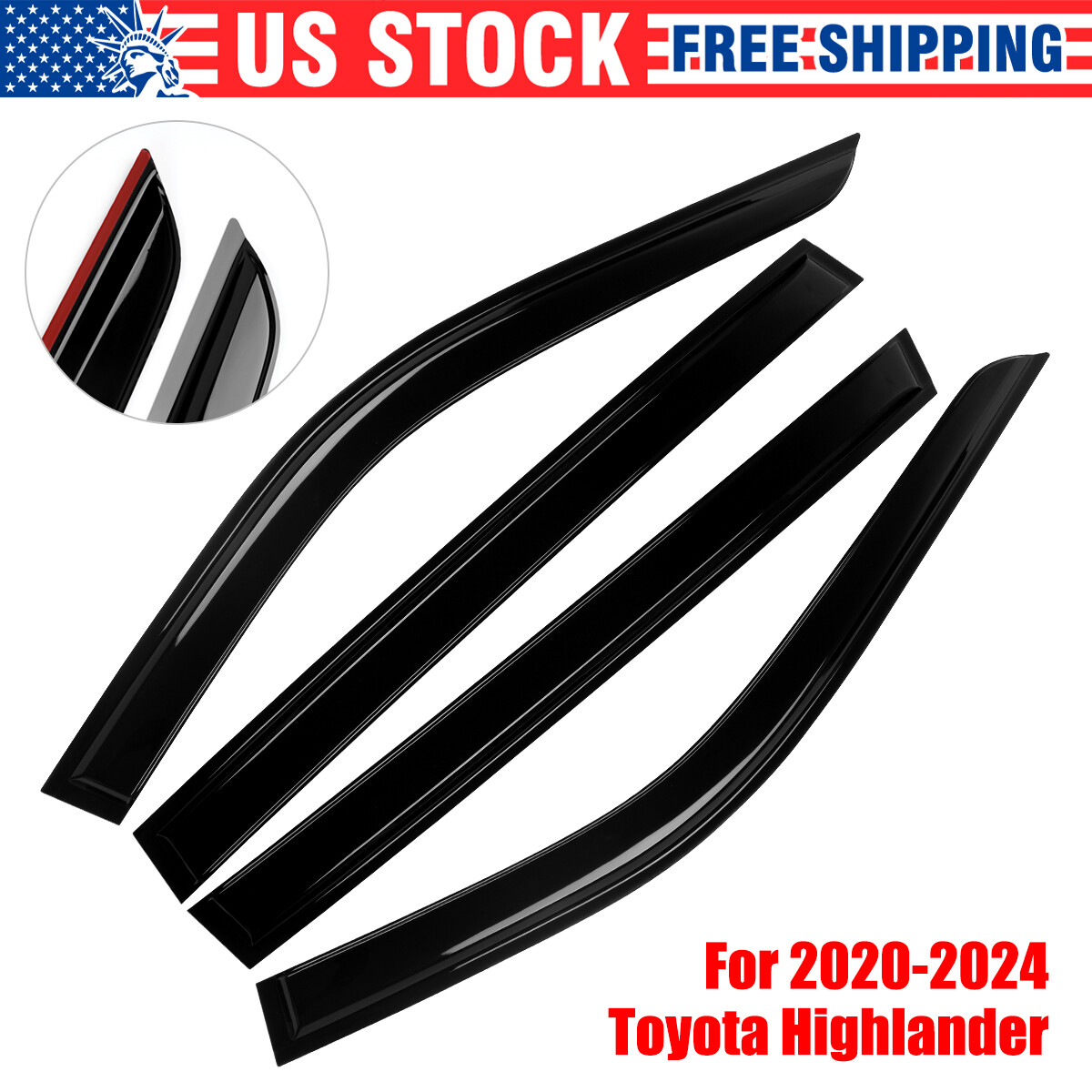 For 2020- 2024 Toyota Highlander JDM Wavy Mugen Style Window Visors Rain Guards