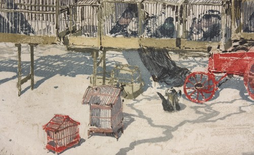 Franz Xaver Wolf (1896-1989) signierte Aquatinta Farbradierung, Vogelmarkt - Bild 10 von 14