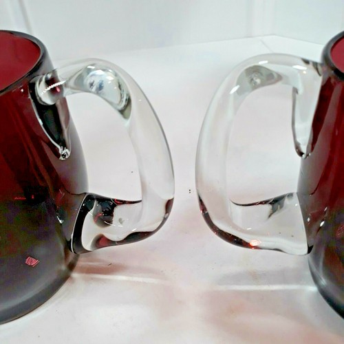 1950s Art Glass Mugs Purple 12oz SET of 4 Amethyst Clear Handles Vintage - Picture 11 of 15