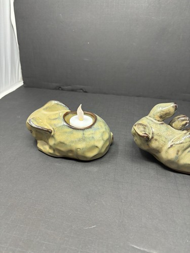PartyLite Bunny Rabbit Terra Cotta Tea Light Candle Holders Lot 2 Country Decor - Picture 5 of 9
