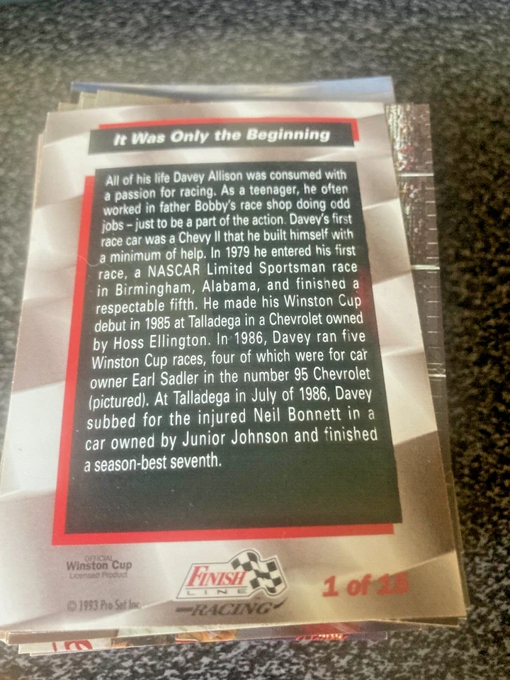 1993 PRO SET FINISHLINE RACING DAVEY ALLISON CARDS COMPLETE YOUR SET. - Image 2 of 2