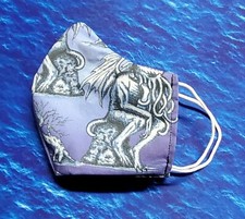 Washable Handmade Fabric Face Mask filter pocket THINKING CTHULHU BLUE