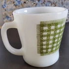 Anchor Hocking Fire King Coffee Mug Green Placemat Checkerboard Rug Pattern Vtg