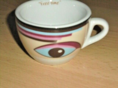 ''Free time'' Sammeltasse Espresso- Tasse Porzellan weiß Muster(5) 6x9cm unbenutzt