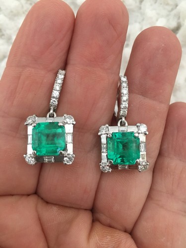 Zertifiziert AAAA 10,37ct natürliche kolumbianische Smaragde & Diamanten hängende Ohrringe 18K - Bild 6 von 19