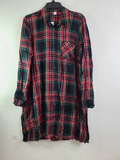 Old Navy Women Mini Swing Shirt Dress Red Combo Plaid Chest Pocket size L / NWT
