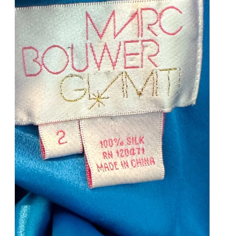 Marc Bouwer blue silk embellished sleeveless party mini dress size 2 - Image 3 of 4