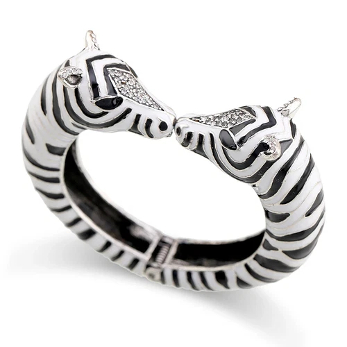 Enamel Zebra Animal Cuff Bangle Bracelet White Diamante Gift UK