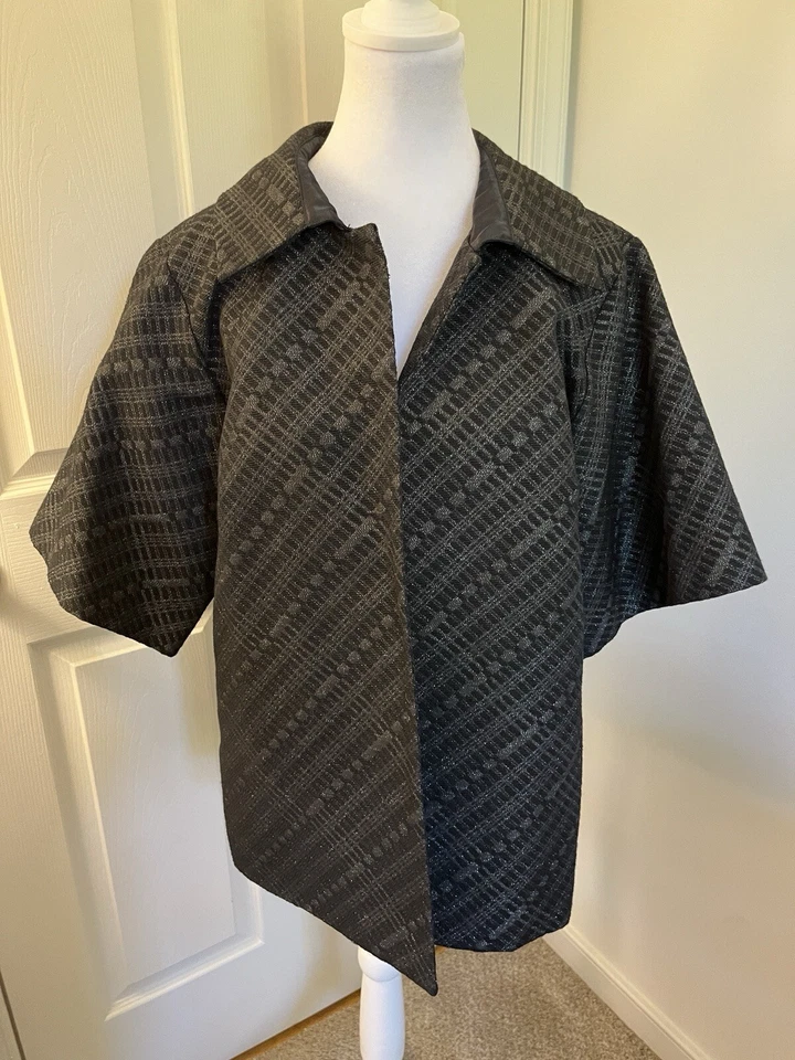 Blazer abierto manga corta Ellen Tracy negro gris plateado formal noche talla L Foto 2 de 4