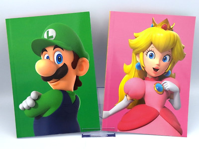 2x Nintendo Super Mario Notiz Bücher Zeichenbock Heft - Luigi & Peach Design NEU