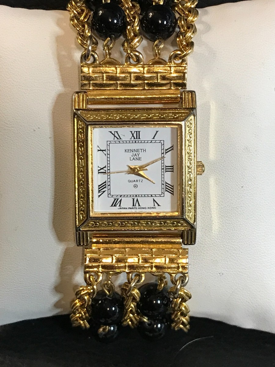 Kenneth J Lane KJL Gold Tone Watch Change Black Bead & Faux  display picture 3