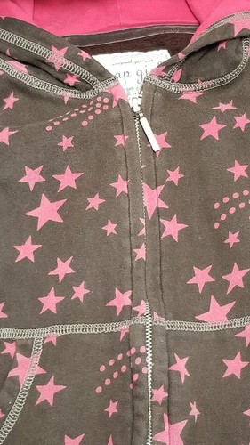 GAP Girl's M 8 Full Zip Brown Pink Stars Pockets Hoodie Sweatshirt - Picture 2 of 4