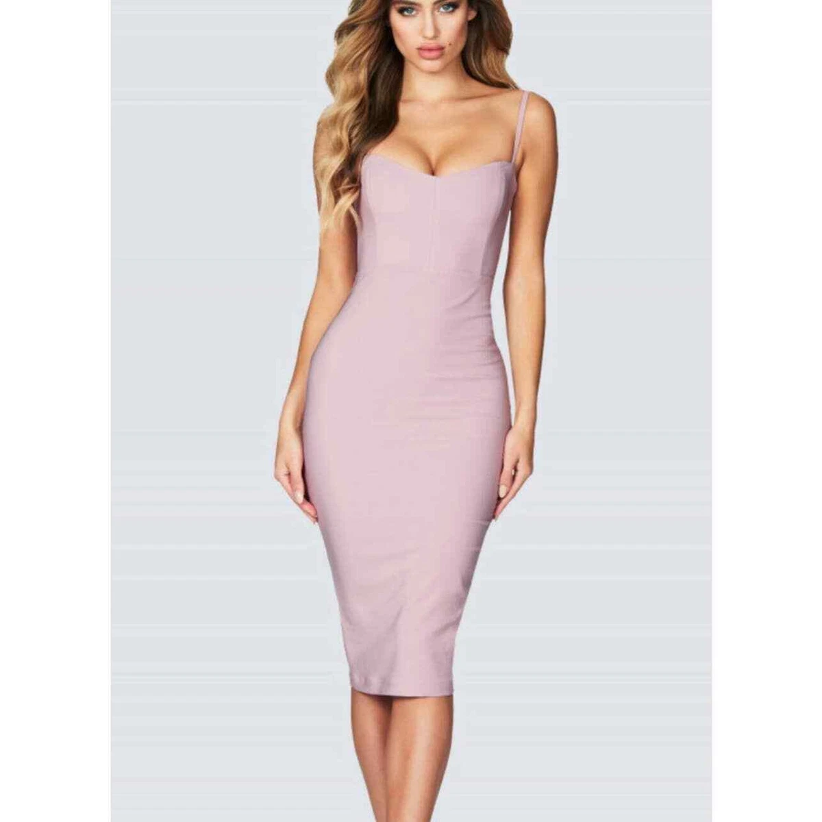 REVOLVE Nookie Allure Midi Dress Bodycon Spaghetti Strap Corset Small Pink