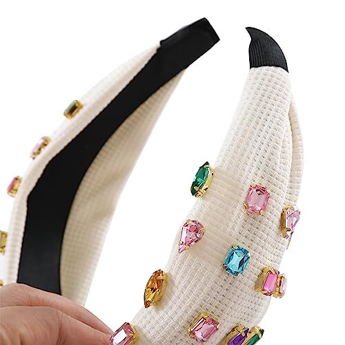 Jeweled Knotted Headband for Women Girls Sparkly Crystal Rhinestone Beige - Picture 5 of 6