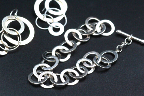 Contemporary Sterling Silver CA Canada Circular Link Necklace Demi 4-Piece Set - Picture 7 of 8