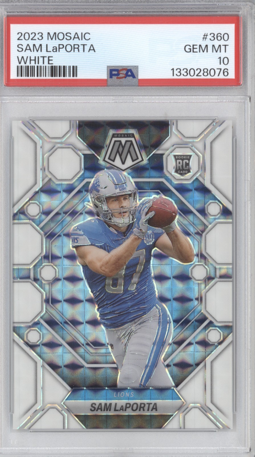 (PSA 10) SAM LaPORTA 2023 Panini Mosaic WHITE PRIZM RC 18/25 Lions #360